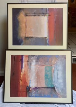REDUCED - Set of 2 abstract multi colored paintings.
