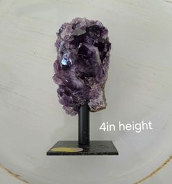 Natural Amethyst Crystal Cluster on Metal Display Stand – 4.5"