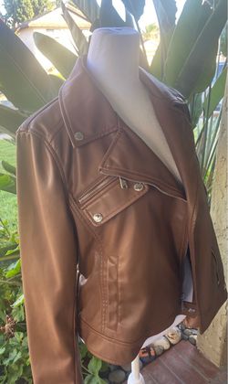 Sam Edelman Chestnut Faux Leather Moto Jacket in Brown