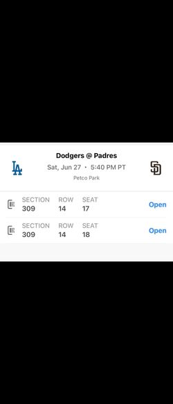 Padres vs Dodgers tickets Sat. June 27th
