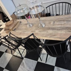 Gorgeous WOOD Iron Farm Table w/ 4 Black Iron Chairs.