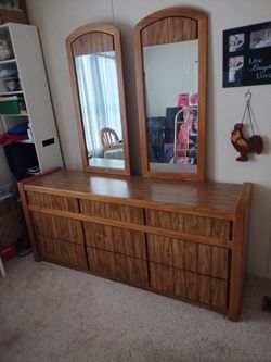 Wood Dresser with Two Arched Mirrors