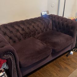 Purple Loveseat Pleated  Couch 