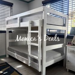 Solid Wood Twin/Twin Bunk Bed With Both Mattresses $600