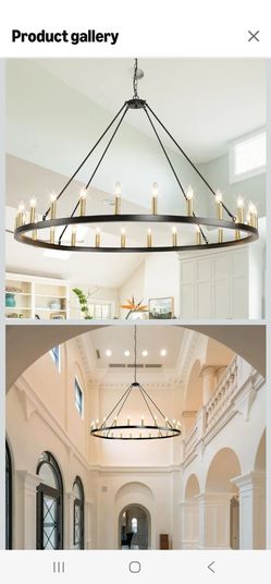 Sdorens 24-Lights 54" Extra Large Wagon Wheel Chandelier Farmhouse, Black and Gold Chandelier for High Ceilings, Rustic Chandeliers for Dining Room, K