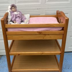 Oak Baby Changing Table With Drawer & Accessories