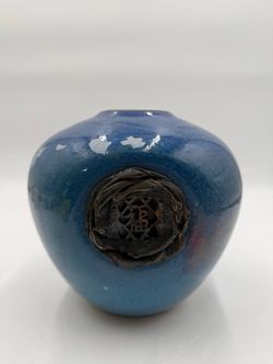 Lovani Studio Art Pottery Whiskkeeper Blue Copper Black Signed LOM0001-0OR