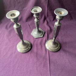 Pewter Candlestick Holders Lot Of 3 Vintage/Antique