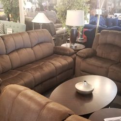 Brand New Brown Padded Suede Reclining Sofa + Loveseat 2PCs Set