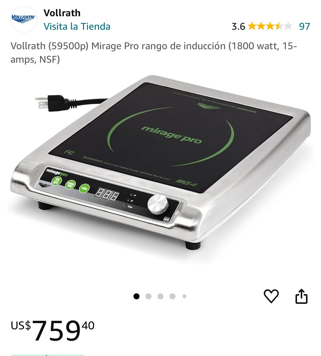 Mirage Pro induction range (1800 watt 15 amps