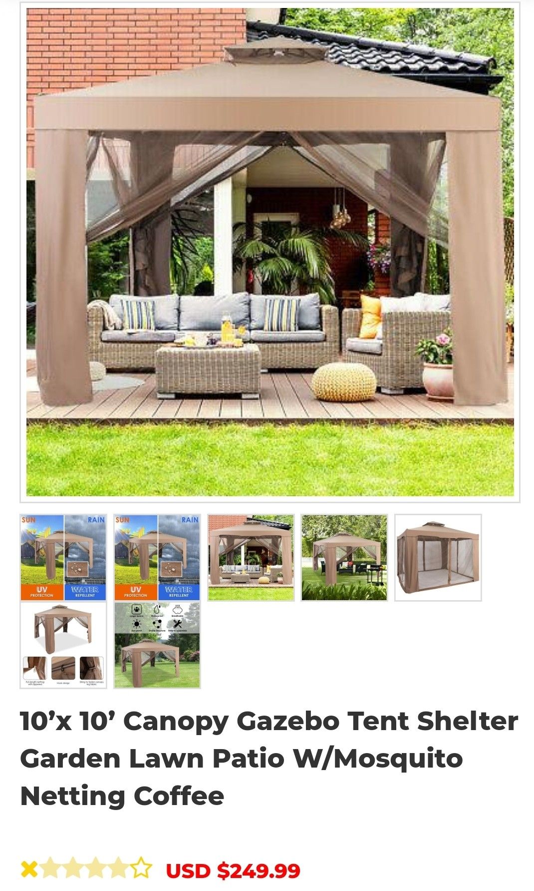 10’x 10’ Canopy Gazebo Tent Shelter Garden Lawn Patio W/Mosquito