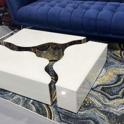 COFFEE TABLE WHITE GLOSSY TEMPERED GLASS 33X45X15