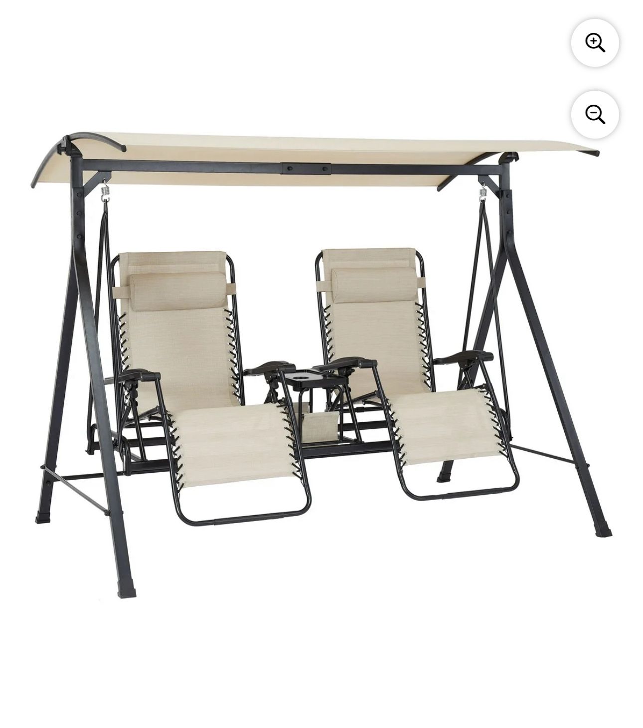 Mainstays Dashwood 2-Seat Steel Freestanding Canopy Porch Swing with Center Table, Beige/Black