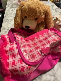 Plush Dog Toy with Pink Bag