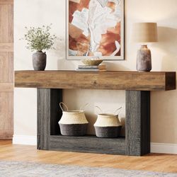 63-Inch Long Console Table, 2-Tier Entryway Table Sofa Table with Storage