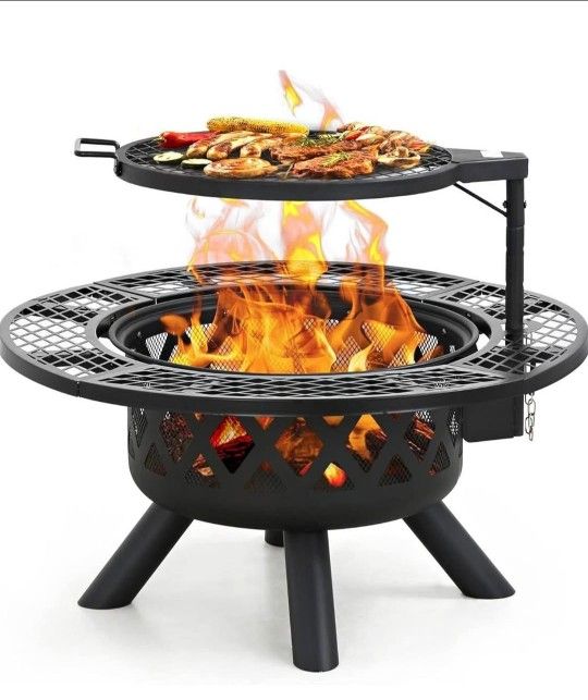Brand New Patio Wood Fire Pit Grill In Box