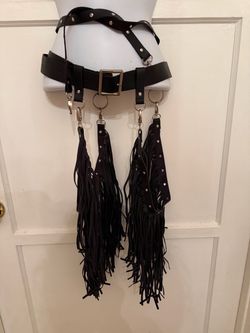 Black Leather like Fringe Waist Belt Harness