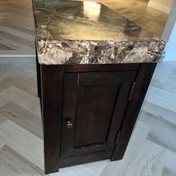 2 Side Tables With Faux Granite Top, One Has Outlet 