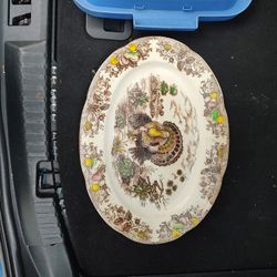 Antique Turkey Platter Holiday Dish Frstive Transferware