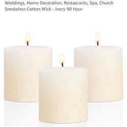 3" x 3" Pillar Candles Set of 3 Ivory Unscented Handpoured Weddings, Home Decoration, Restaurants, Spa, Church Smokeless Cotton Wick - Ivory 90 Hour