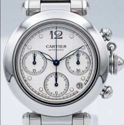 Cartier Pasha 35 Chronograph Automatic Mens Watch 35mm Steel