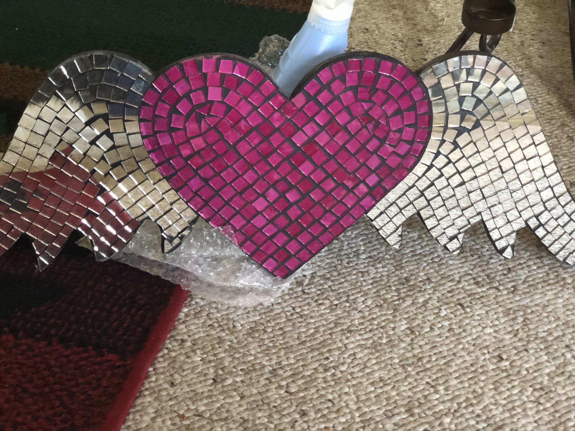 Mirrored mosaic “Heart w/Wings” wall plaque
