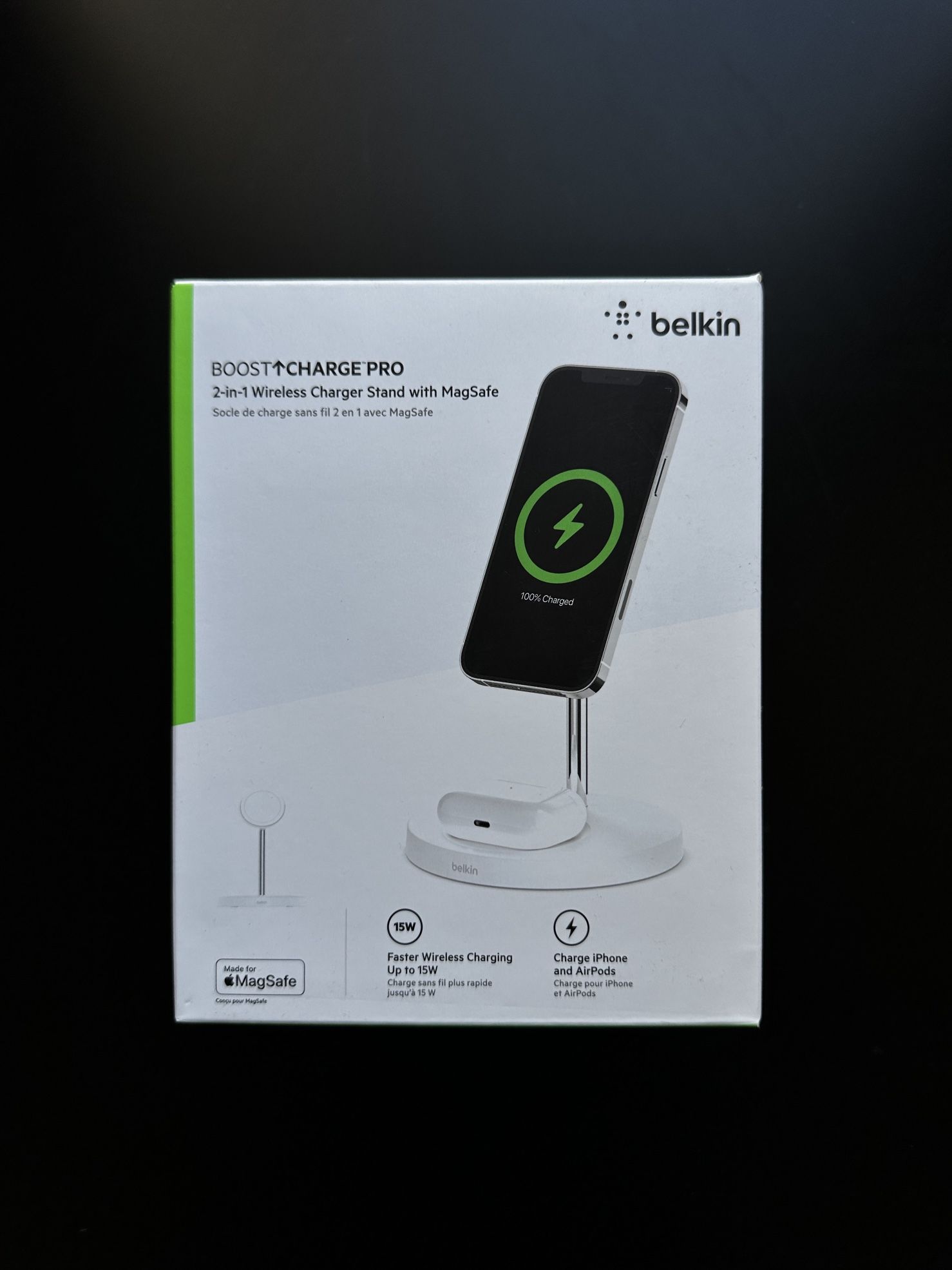 Belkin Boost Charge Pro 2-in-1 Wireless Charger Stand with MagSafe - White