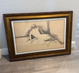 Framed Original charcoal drawing