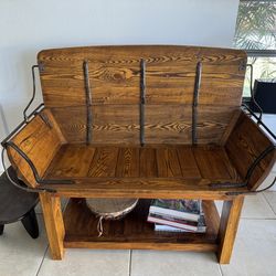 Vintage rustic handmade wood and iron bench