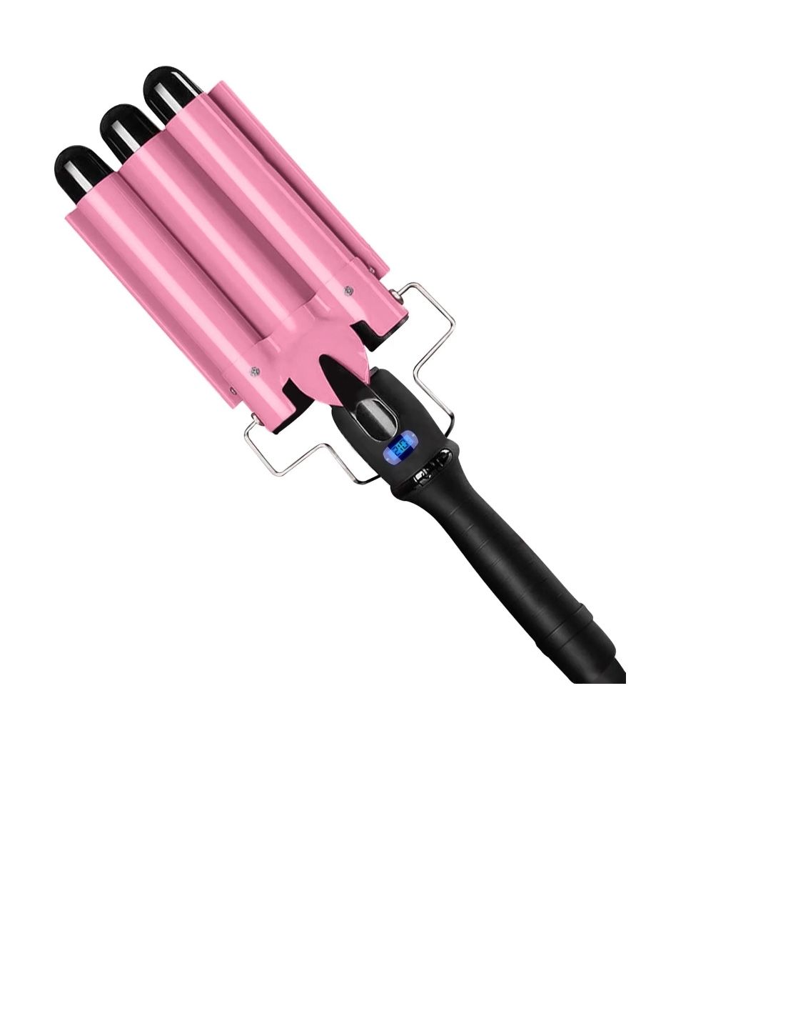 3 Barrel Curling Iron Wand, Jungle Wave 1" Ceramic Triple Barrels Hair Crimper with LCD Pink
