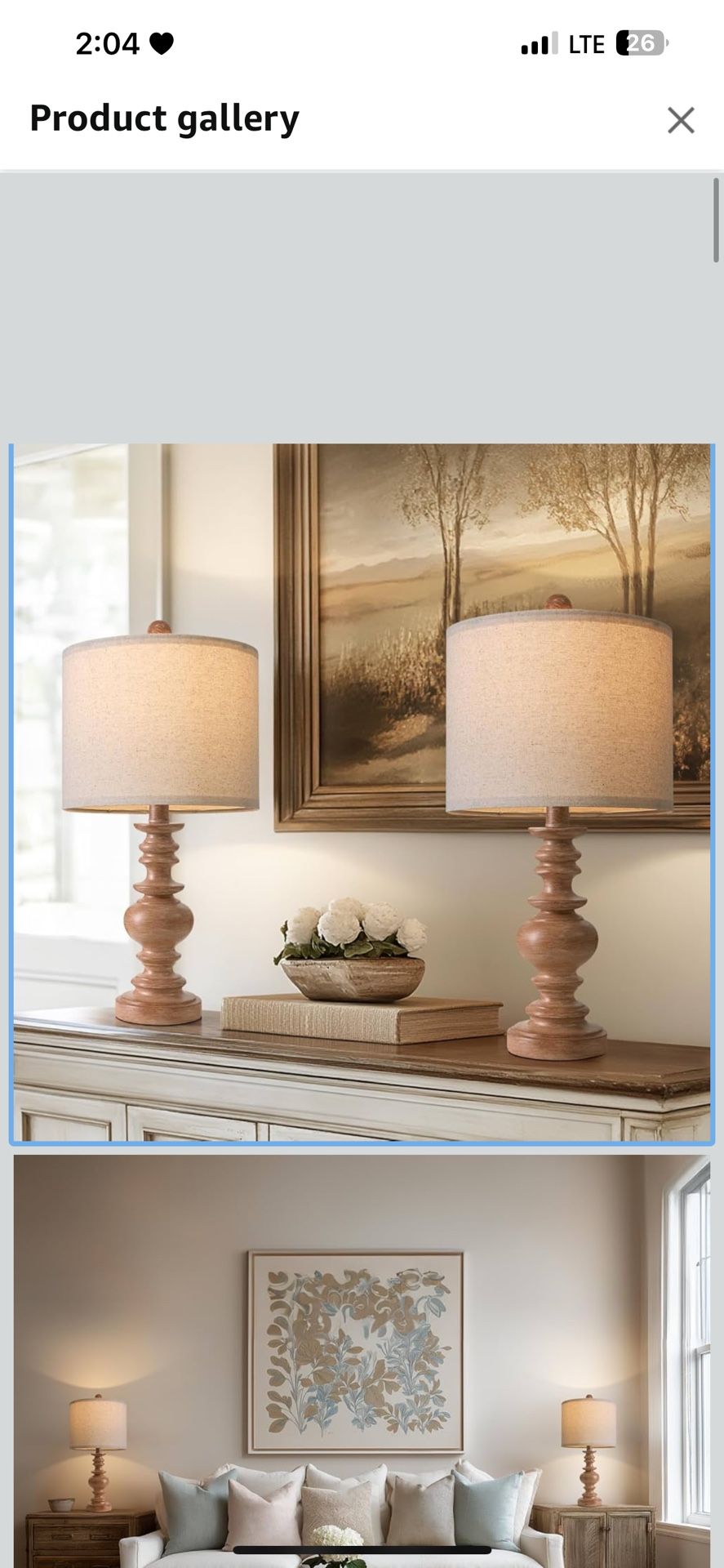 20" Rustic Bedside Lamps Set of 2- Vintage Resin Table Lamps for Nightstands with Linen Shades, Farmhouse