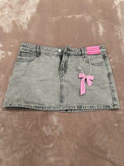 Washed Black Denim Bow Mini Skirt