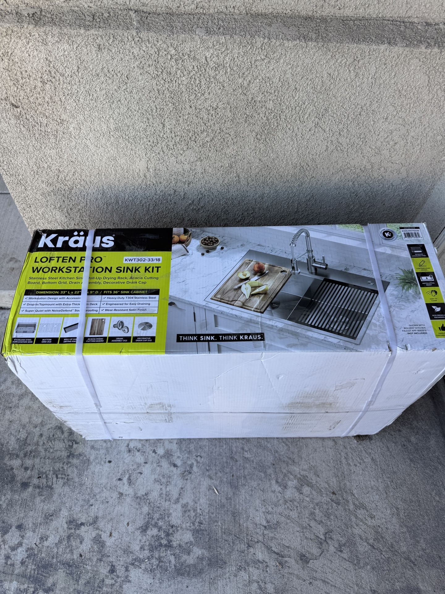 KRAUS Loften 33 in. Drop-In/Undermount Double Bowl 18 Gauge Stainless Steel Kitchen Workstation Sink with Accessories