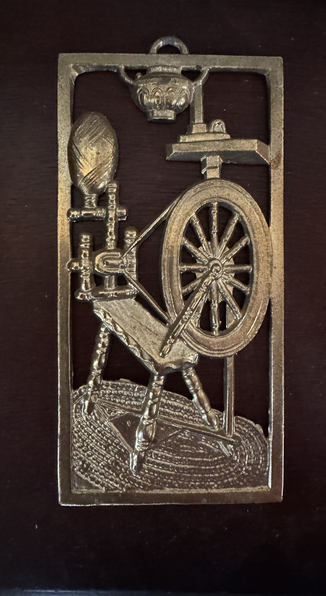 Spinning Wheel Wood Stove Plaque 