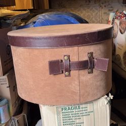 Vintage Round Leather Hat Box Storage Container