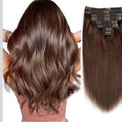 14 Inch Human Hair Caramel Brown Hair Extensions Clip 8pcs 120g