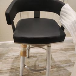 Cohen Black Faux Leather And Brushed Stainless Steel Swivel 30" Bar Height Stool