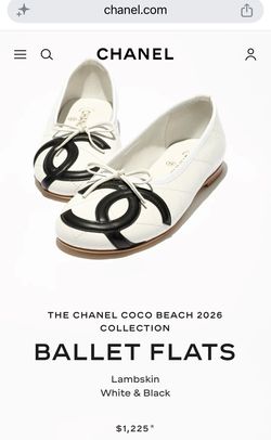 CHANEL CAMBON COCO BEACH 2026M BALLET FLATS WHITE LEATHER LARGE BLACK CC LOGO 38