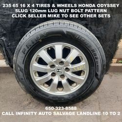 235 65 16 X 2 Tires & Wheels Off Honda Odyssey With 5lug 120mm Lug Nut Bolt Pattern.