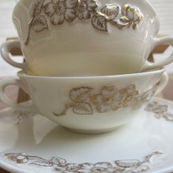 ✨ Lenox M326 Golden Blossom Cream Soup Cup & Saucer — Rare Double-Handled ✨