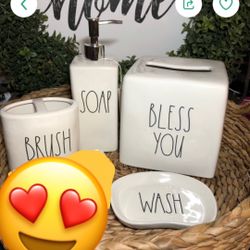 Rae Dunn Small Bathroom White 4 Set - SOLD AS SET ONLY 