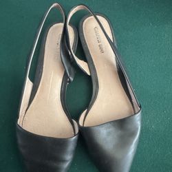Gianni Bini Black Leather Slingback Flats Size 10M Pointed Toe Dress Shoes