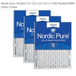 Nordic Pure 14x24x2 (13 1/2 x 23 1/2 x 1 3/4) Pleated MERV 12 Air Filters 3 Pack