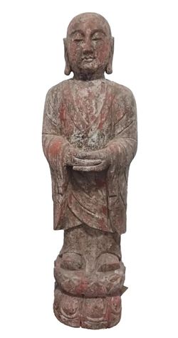 Vtg 48" Wooden Monk Sculpture.