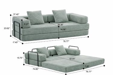 Like new 78.8" Convertible Sofa Bed,Corduroy Futon Couch with Storage Pocket,Folding Pull Out Futon Sofa, No Assembly Boneless Couch for Living Roo