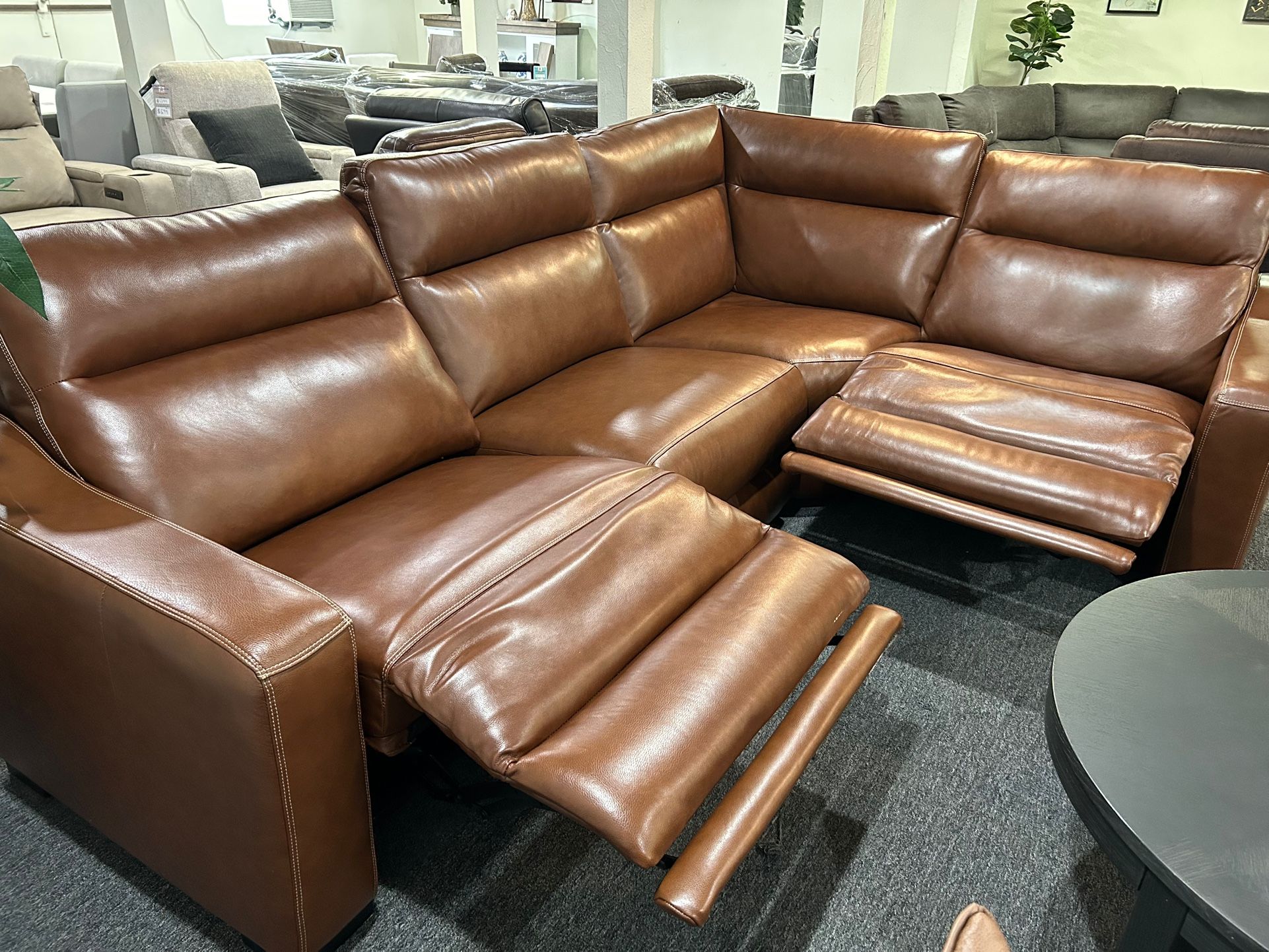 Furniture 4 Pc Real Top Grain Leather Sectional With 2 Power Recliners Gabrine