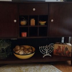 Dark Solid Wood TV Table/Sideboard With Compartments