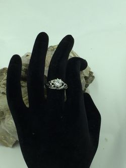 925 STER Silver CZ Solitaire Filigree Ring 7.25