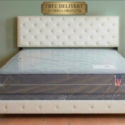 Cama Nueva QUEEN SIZE CON COLCHONES CAMA NUEVA COLCHON Y BOX SPRING FREE DELIVERY GRATIS 