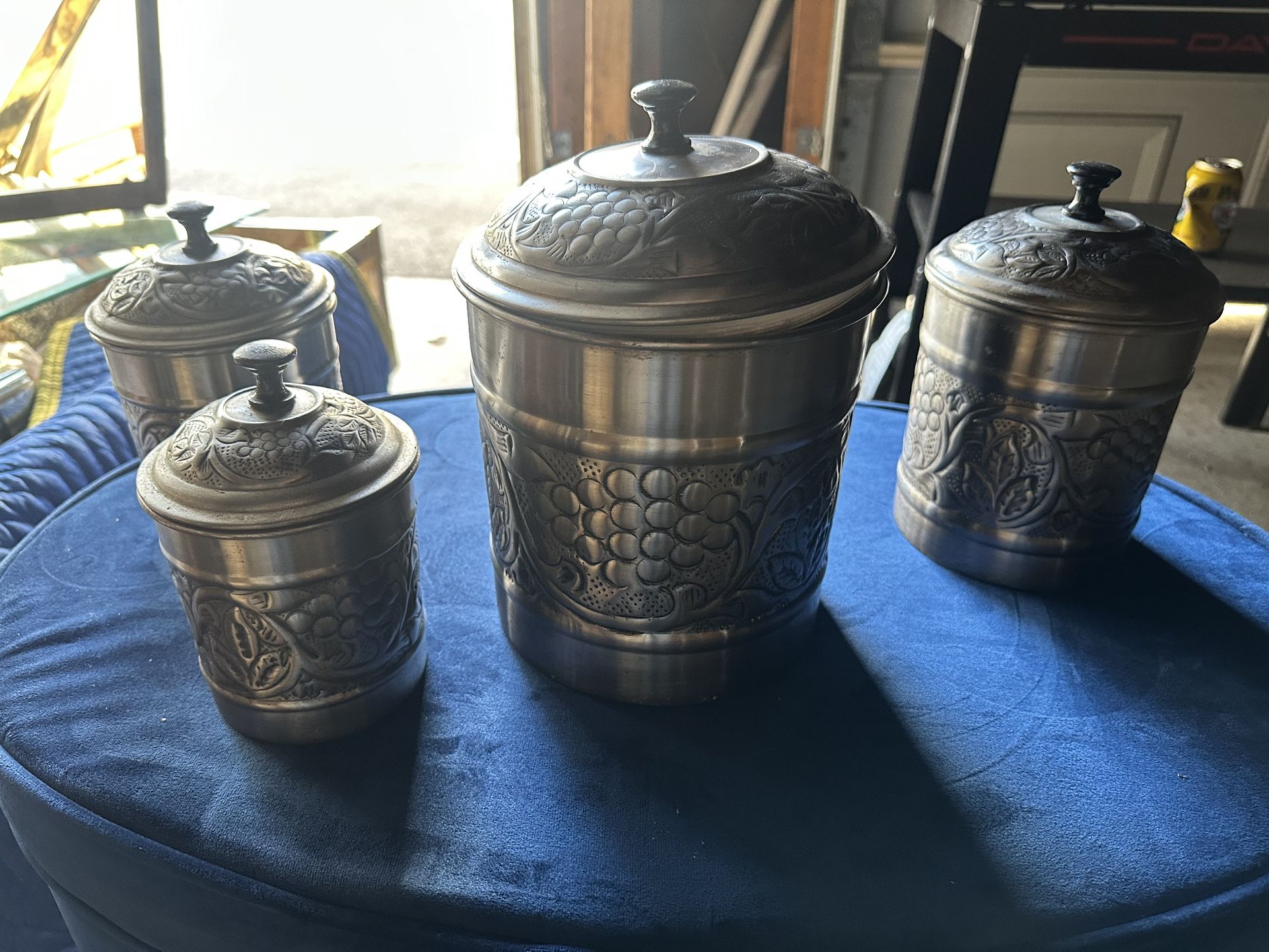 Set Of 4 Antique Pewter Heritage Canister Set